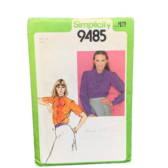 Vintage Simplicity 9485 Pattern for Misses Blouse with Options Size 16 - Picture 1 of 2